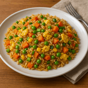 Gebakken rijst met ei en groenten